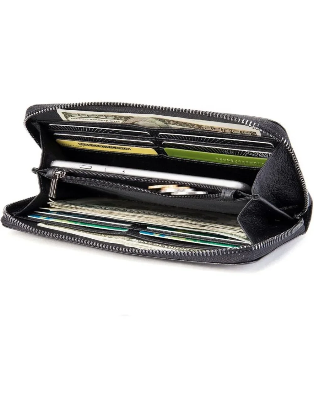 Stylish Genuine Leather Long Wallet for Men - Zip Around, Checkbook & Card